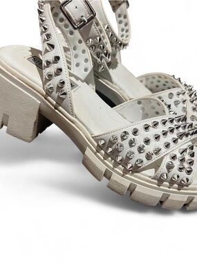Steve Madden White Studded Chunky-Heel Sandals